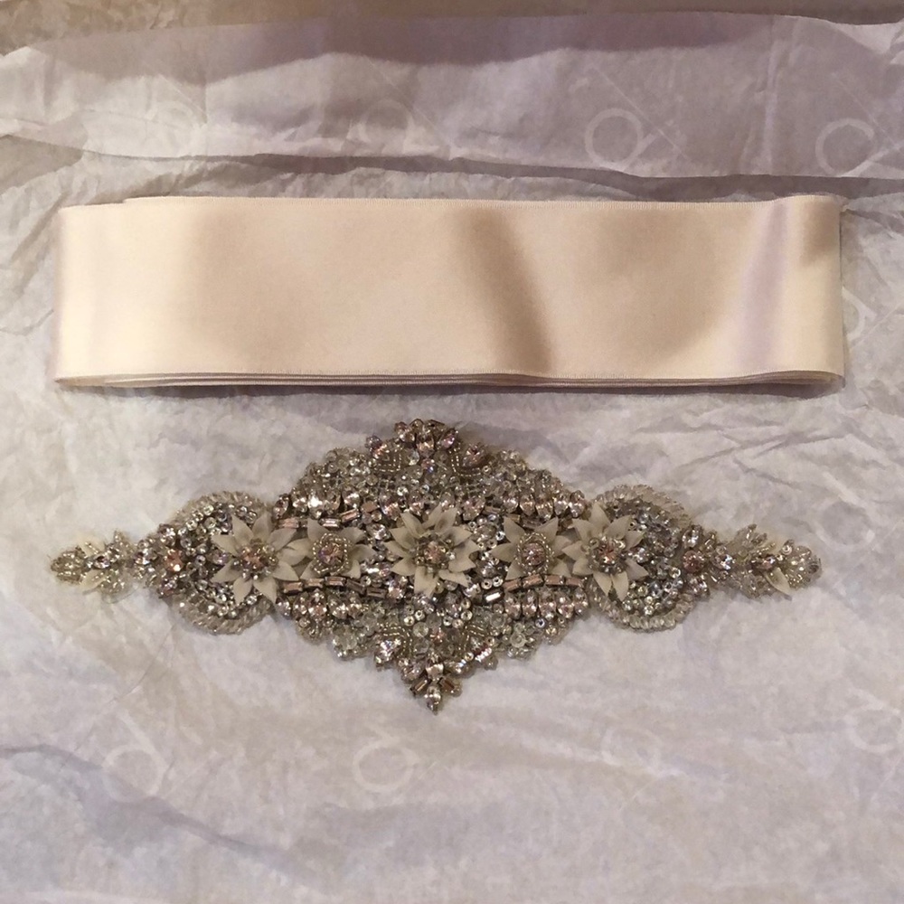 Lazaro Satin Sash and Crystal Appliqué